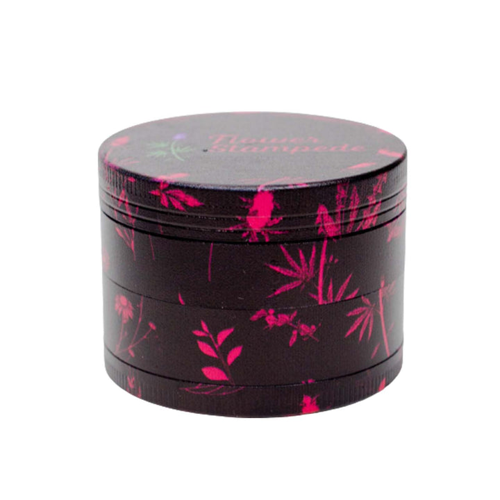 Dark Floral 4-Piece Weed Grinder with signature pink floral pattern on matte black background