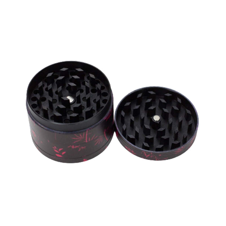 Close-up of diamond-shaped CNC-milled grinding teeth inside Dark Floral 4-Piece Weed Grinder