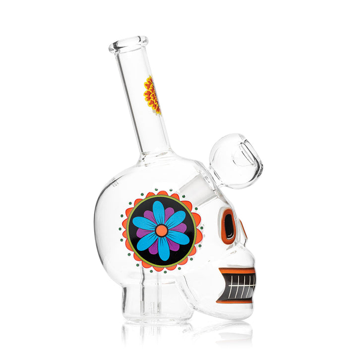 Right side of Dia De Los Muertos Glass Skull Bong