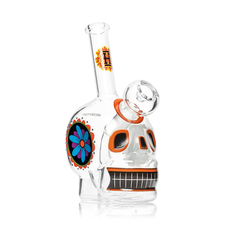 Side view of Dia De Los Muertos Glass Skull Bong