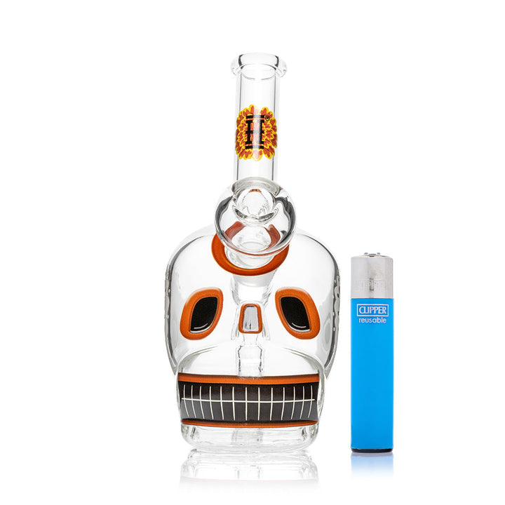 Dia De Los Muertos Glass Skull Bong with torch