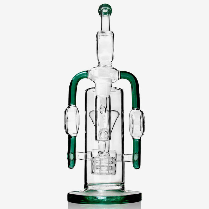 Back view of 13 inch Double Recycler Bong with glass design