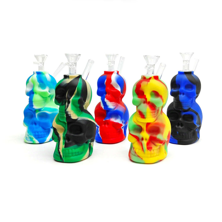 6 inch Double Skull Silicone Bubbler showcasing all color options