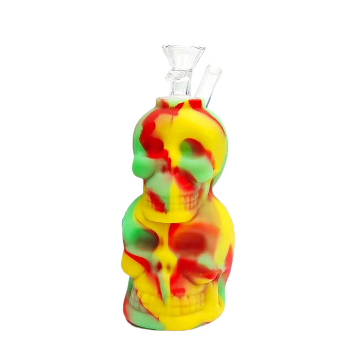 6 inch Double Skull Silicone Bubbler in red-yellow-green