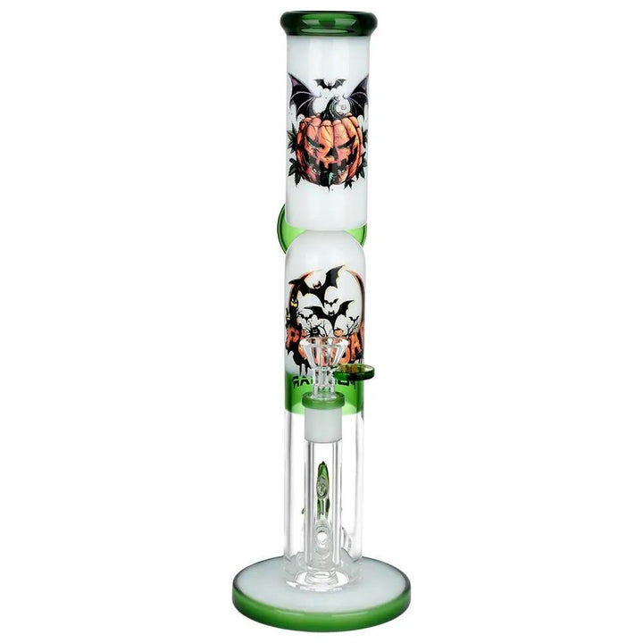 Double Stacked Halloween Tube Bong – UFO percolators and green glass accents for smooth hits