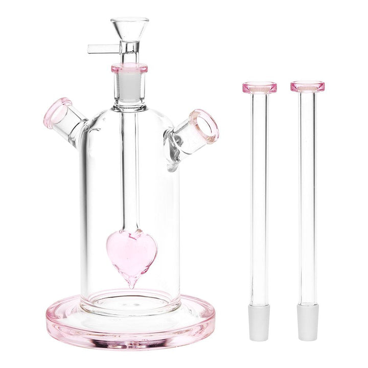 All parts of Dual Neck Two Person Bong with Heart Perc