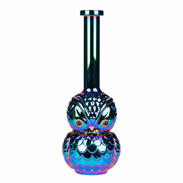 9 inch Electroplated Owl Bong in Rainbow - Front View