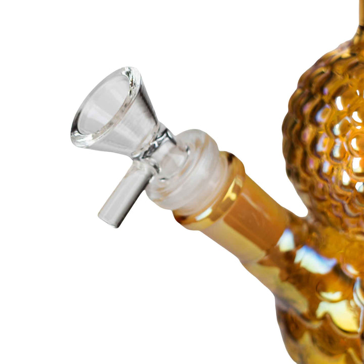 Close-up of 14mm Glass Bowl on Rose Gold Electroplated Owl Bong