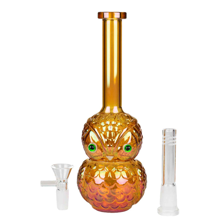 All Components of 9" Rose Gold Electroplated Owl Bong