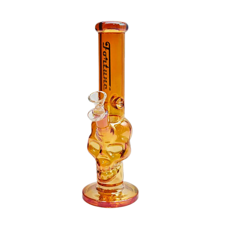 Bronze Electroplated Skull Glass Bong front view