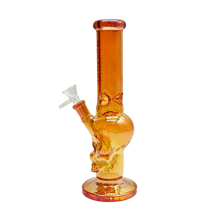 Side view bronze Electroplated Skull Glass Bong