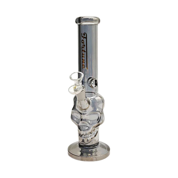 Grey Electroplated Skull Glass Bong front angle