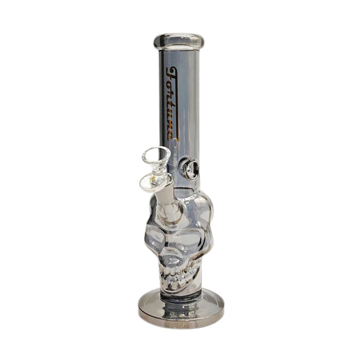 Grey Electroplated Skull Glass Bong front angle