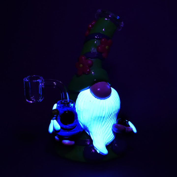 Glass and Enamel Flower Gnome Dab Rig 7 Inch | UV Reactive Design ...
