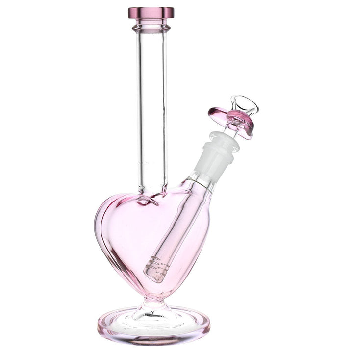 Side view of Fonder Pink Heart Glass Bong