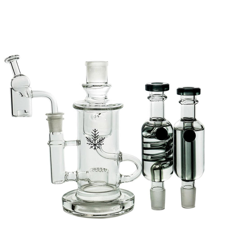 Freeze Pipe Klein Recycler Dab Rig including base, glycerin coils, banger, and honeycomb bowl