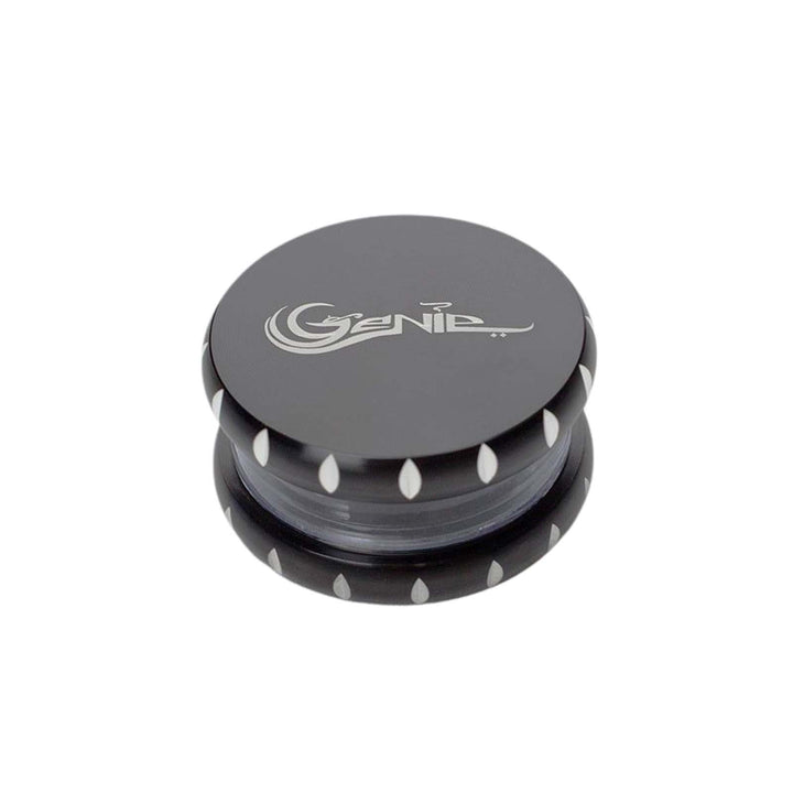 Black Genie Aluminum Weed Grinder with metallic finish and visible grinding chamber
