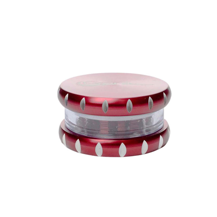 Side view of Genie Aluminum Weed Grinder highlighting transparent acrylic window