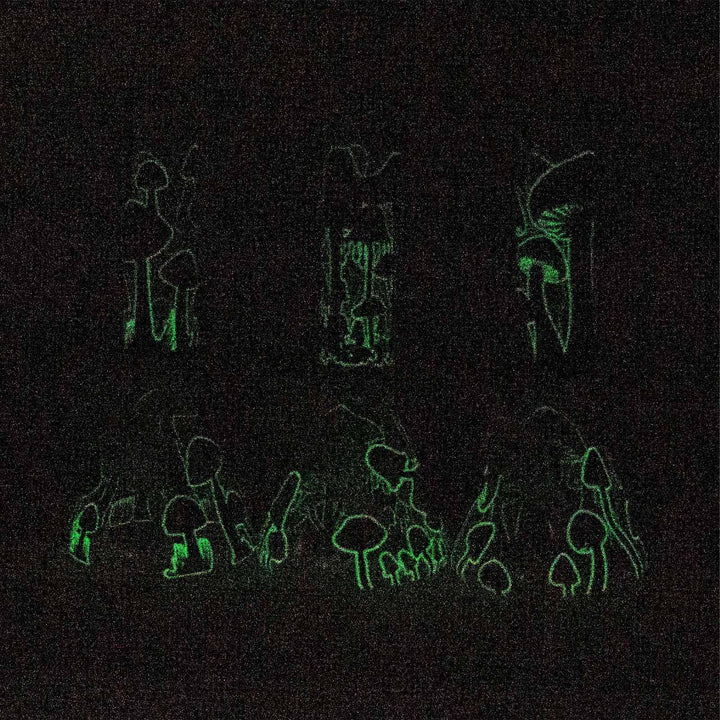 Glow in the dark effect of 10 inch Mushroom Weed Bong illuminating vibrant mushroom designs