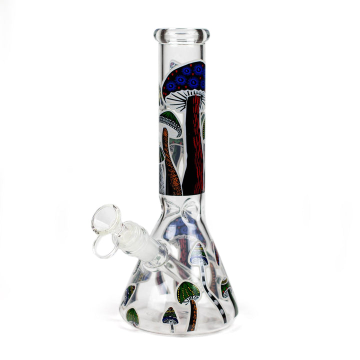 Glow in the Dark Mushroom Weed Bong 10 inch, Design 3 showcasing hand-painted mushroom artwork