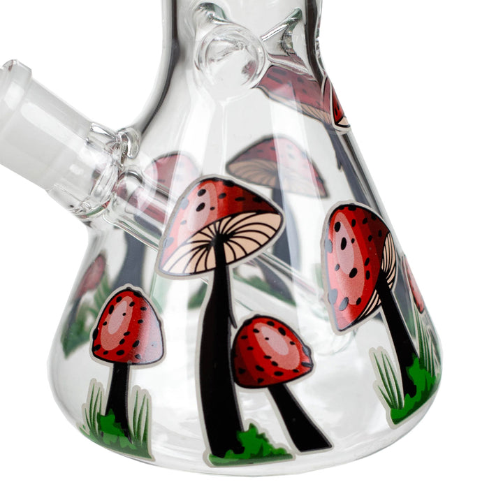 glass beaker base of Glow in the Dark Mushroom Weed Bong 10 inch