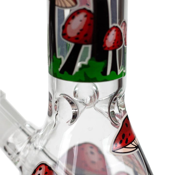 Close-up of 3-pinched ice catcher on Glow in the Dark Mushroom Weed Bong 10 inch