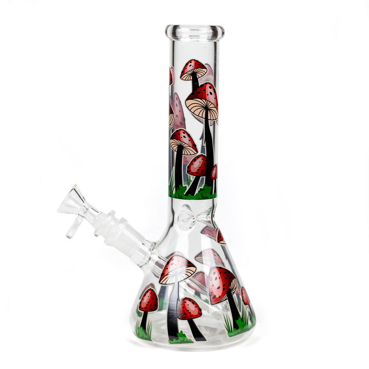 Side profile of Glow in the Dark Mushroom Weed Bong 10 inch showing straight neck and ice catcher