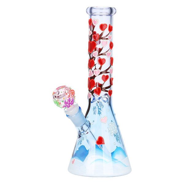 Glow Heart Blossom Beaker Glass Water Bong - 3D design