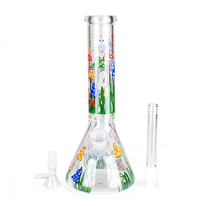 Three-piece Glow in the Dark Mushroom Bong set including bong, bowl, and stem