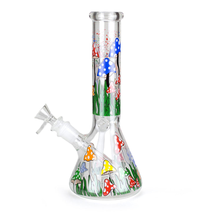 Side view of Glow in the Dark Mushroom Bong with unique mushroom artwork
