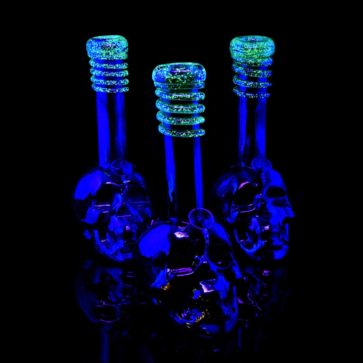 Glow in the Dark Skull Bong glowing neon green under UV light
