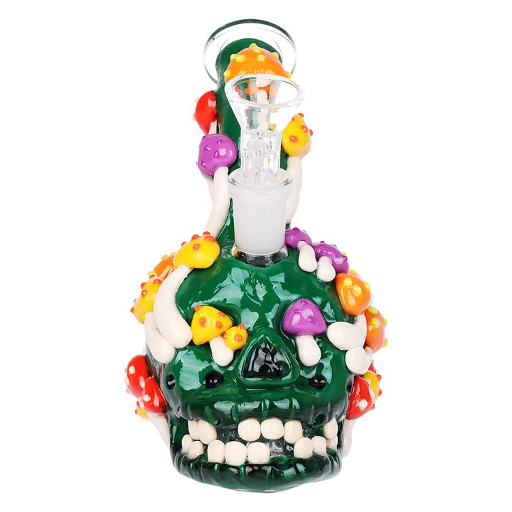Front view of Skull Mushroom Bong with 3D mushroom and skull details