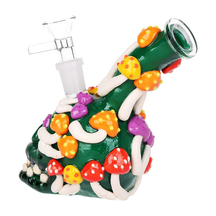 Side view of Skull Mushroom Bong with 3D mushroom and skull details