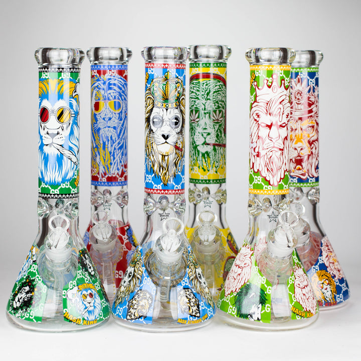 Front view of the Glow in the Dark Water Pipe with glowing lion artwork