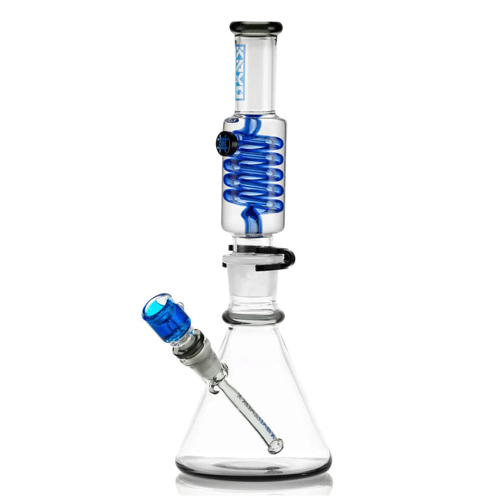 Frozen glycerin coil chamber inside the 14″ Glycerin Coil Beaker Bong for icy cool hits