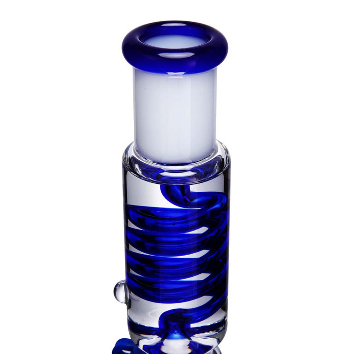 Close-up of glycerin coil in 14" freezable straight bong in blue