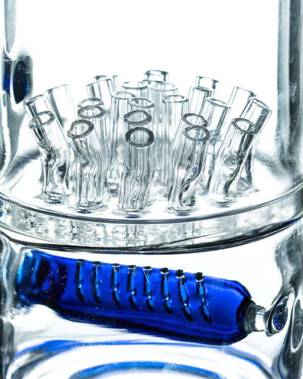 Inline perc close-up on blue Glycerin Ice Bong for ultra-smooth hits