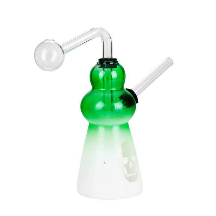 6-inch Gradient Skull Oil Burning Pipe with green to white glass finish - PILOTDIARY