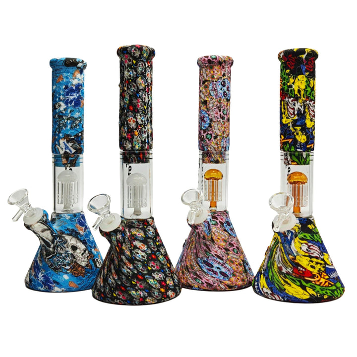 11" Graphic Silicone Bong with Glass Perc, all design options