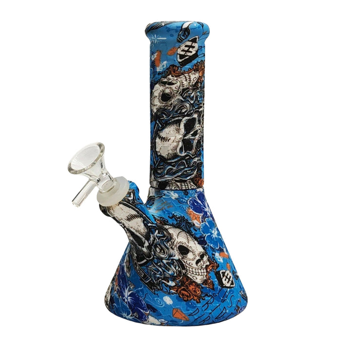 11" Graphic Skull Silicone Bong with Glass Perc