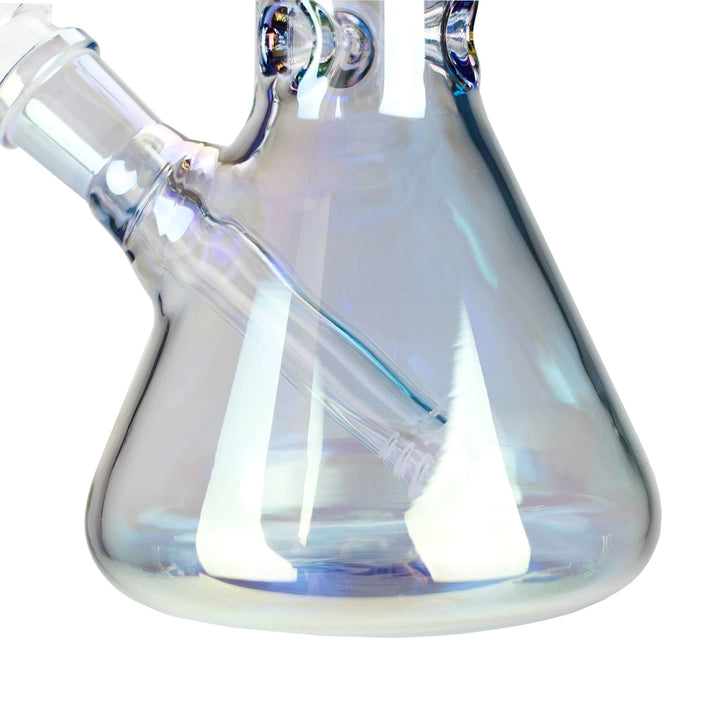 Sturdy base of green Electroplate Beaker Bong with reflective finish