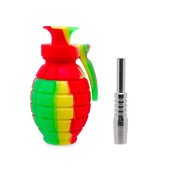 Grenade Nectar Collector in green and red silicone with titanium tip
