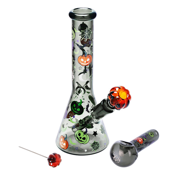 Halloween Glow Duo Party Bong main image showing full glass water pipe with glowing accents