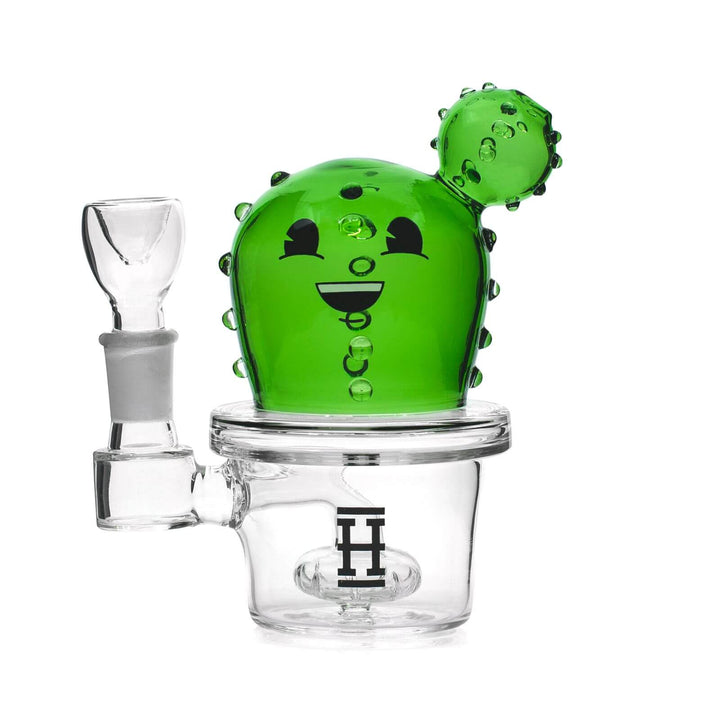 Happy Cactus Bong - front view of green cactus glass water pipe