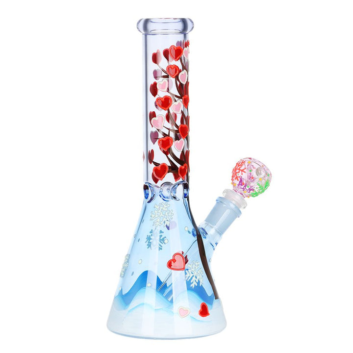Back view of Heart Blossom Glass Beaker Glass Water Bong
