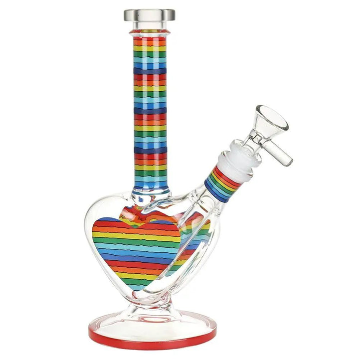 Rainbow Striped Heart-Shaped Perc Bong side view