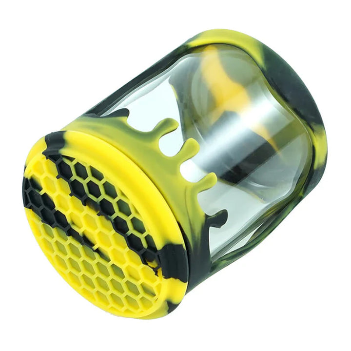 Side view of Honeycomb Dab Container showing clear glass
