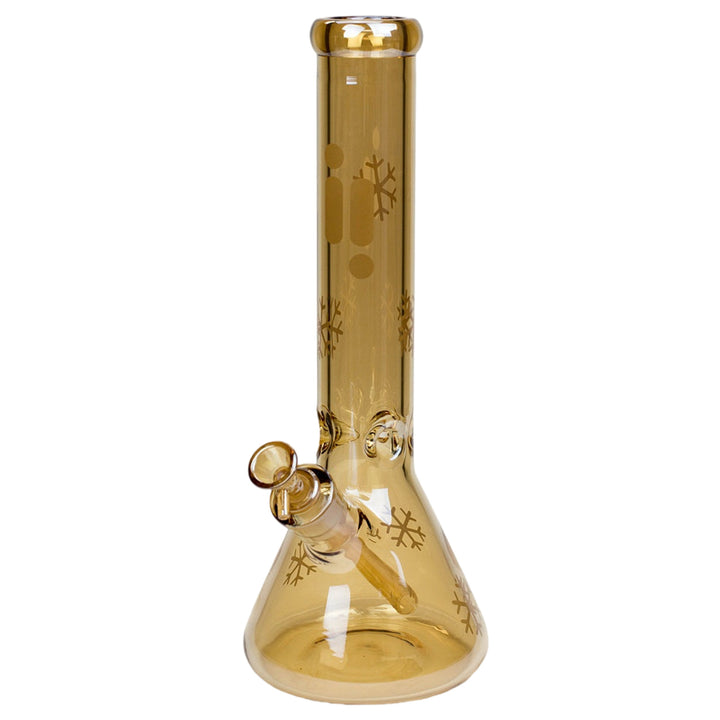 14" Infyniti Beaker Bong in Gold Brown with metallic snowflake design
