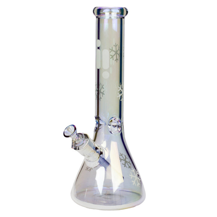 Shell Sunshine 14" Infyniti Beaker Bong with shimmering metallic snowflake design