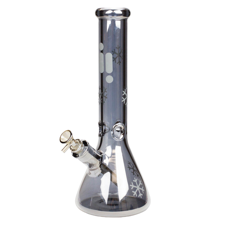 14" Infyniti Beaker Bong in Tinted Black with snowflake graphics
